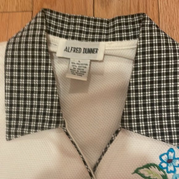ALFRED DUNNER WOMEN'S WHITE BLOUSE EMBROIDERED PLAID COLLAR AND BUTTONS … - Picture 3 of 6